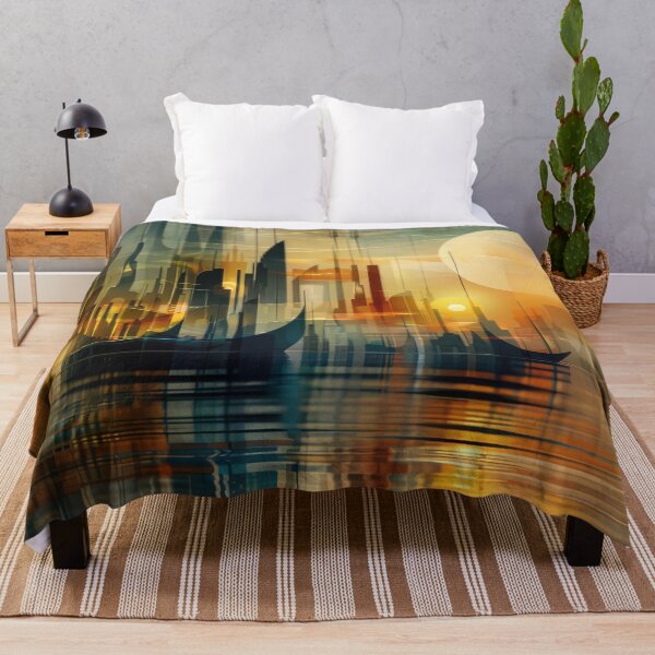 Item preview, Golden Horizons of the Abstract City – Modernist Futuristic Skyline designed and sold by NeoNebulaArt.