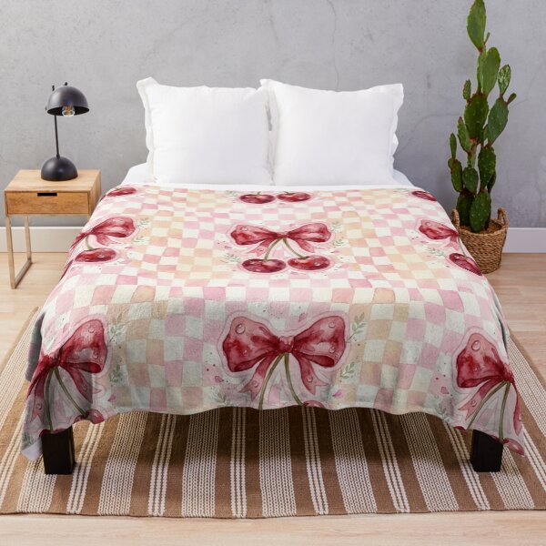 Item preview, Coquette Cherry with Bow Watercolor Aesthetic Pink Checkerboard designed and sold by MIRAMUSE10.