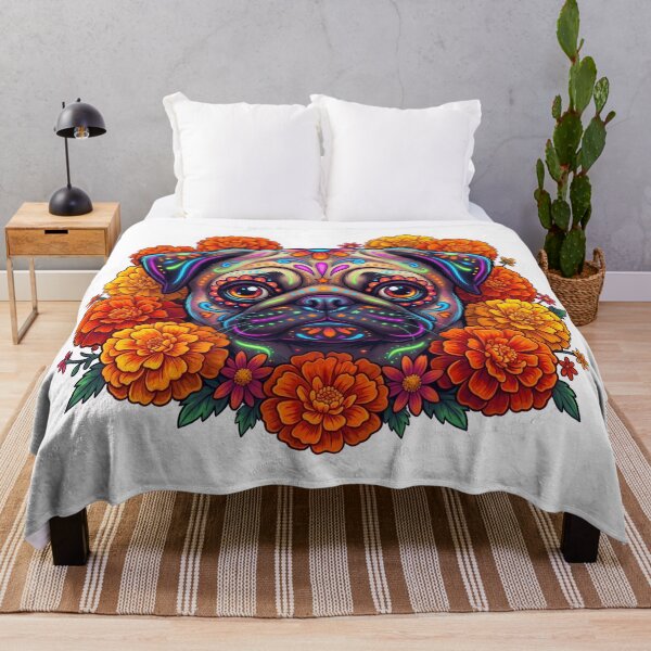 Item preview, Cute Pug Dia de Muertos Sugar Skull Mexican Marigold Dog designed and sold by obalartsMerch.