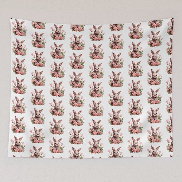 Item preview, Pink Rose Bunny | Elegant Floral Aesthetic Art designed and sold by Mandayartstudio.