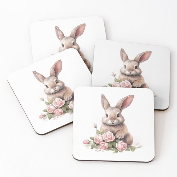 Item preview, Pink Rose Bunny | Elegant Floral Aesthetic Art designed and sold by Mandayartstudio.