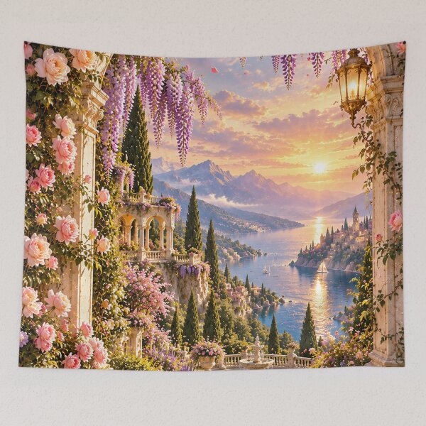 Item preview, Ethereal Rose and Wisteria Garden – Romantic Mediterranean Sunset designed and sold by Bizzfora.