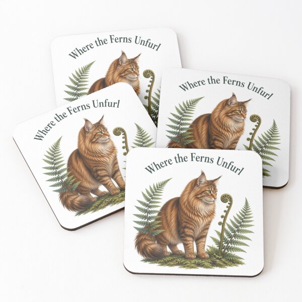 Item preview, Maine Coon Forest Cat with Unfurling Ferns designed and sold by PurrBloom Studio.