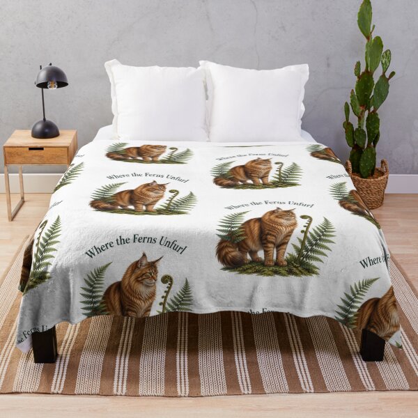 Item preview, Maine Coon Forest Cat with Unfurling Ferns designed and sold by PurrBloom Studio.