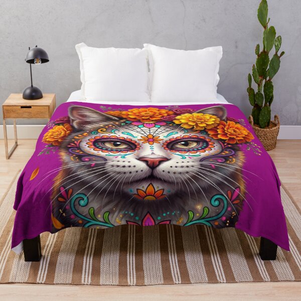 Item preview, Dia de Muertos Cat Sugar Skull Marigold Floral Calavera Kitten designed and sold by obalartsMerch.