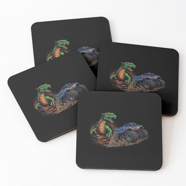 Item preview, Green Fire Breathing Dragon and Blue Monster Truck Fantasy Adventure Illustration designed and sold by Ostericaimusa.