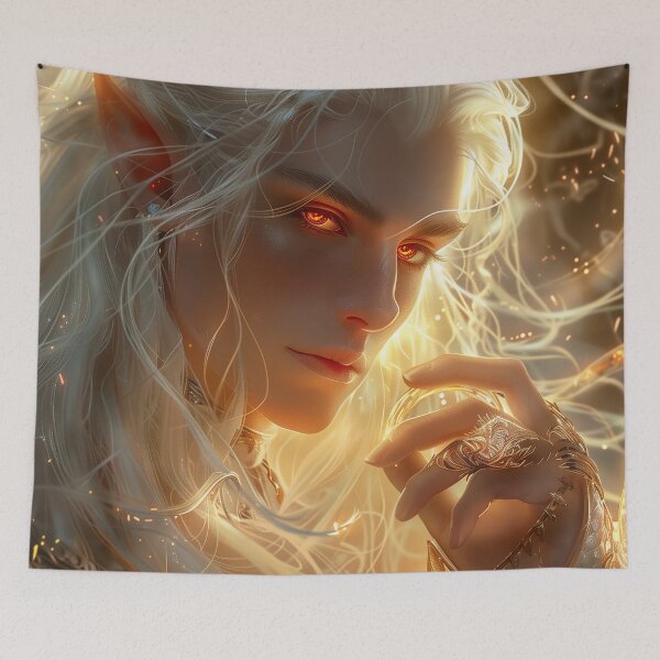 Item preview, Ethereal Fantasy Elf Portrait with Glowing Golden Magic designed and sold by AerizeI.