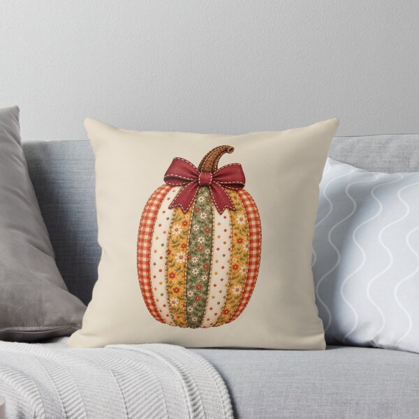 Item preview, Vintage Patchwork Pumpkin with Burgundy Bow – Cozy Autumn Quilt Art designed and sold by Minted Light.
