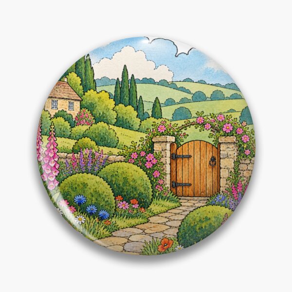 Item preview, English Cottage Flower Garden Watercolor Landscape Art designed and sold by Jessie's Palette.