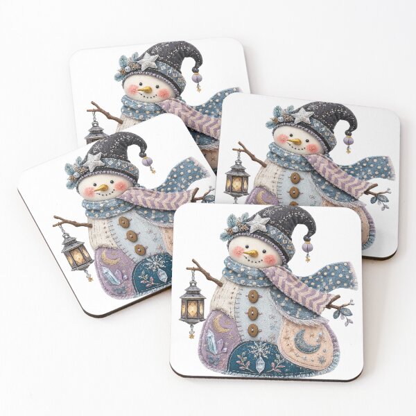 Item preview, Whimsical Patchwork Snowman Celestial Winter Wonderland Cozy Christmas Folk Art designed and sold by inkoutninja.