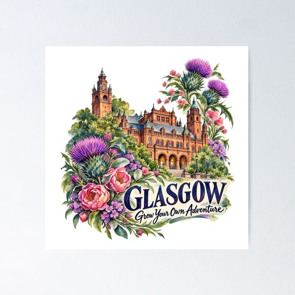 Item preview, Glasgow Architecture and Thistles Watercolor Travel Art designed and sold by skyartdesign.