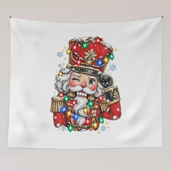 Item preview, Winking Christmas Nutcracker Wrapped in Colorful Lights designed and sold by RenettaFunky.