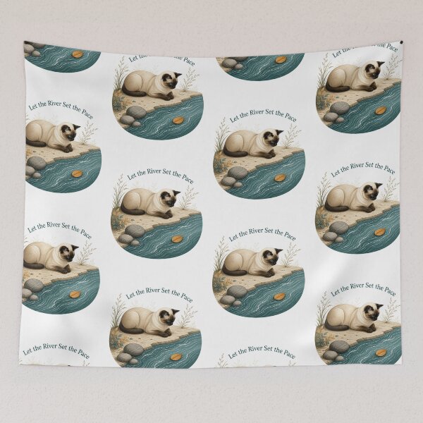 Item preview, Siamese Cat Watching a Leaf Drift on the River designed and sold by PurrBloom Studio.