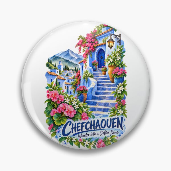 Item preview, Chefchaouen Blue Steps and Flowers Watercolor Travel Art designed and sold by skyartdesign.