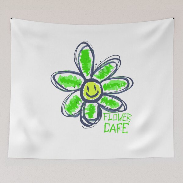 Item preview, Flower Cafe Smiley Face Daisy Neon Green Hand Drawn Doodle Graphic T-Shirt designed and sold by Atique Creations.