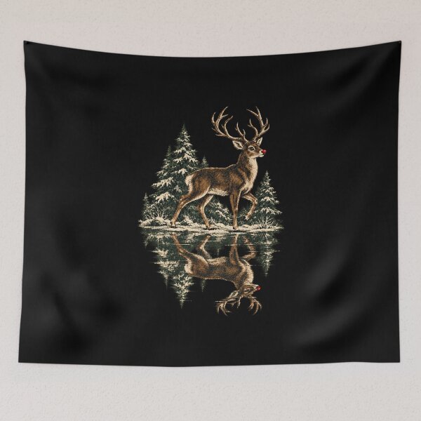 Item preview, Red Nosed Deer Beside Snowy Forest Reflection designed and sold by SaboCollita.