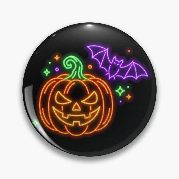 Item preview, Neon Halloween Pumpkin Jack O Lantern and Flying Bat Spooky Art designed and sold by obalartsMerch.
