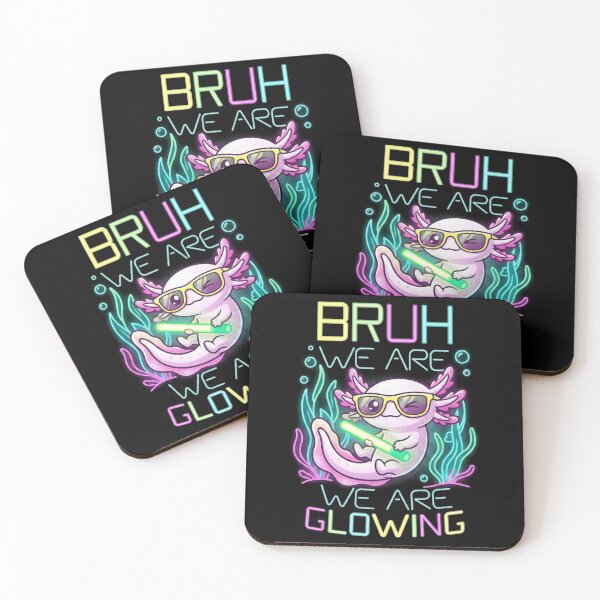 Item preview, Bruh We Are Glowing Neon Axolotl Funny Retro Quote designed and sold by MiALopezArt.