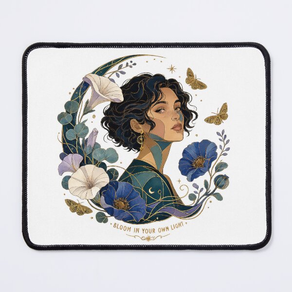 Item preview, Bloom in Your Own Light Mystical Woman Blue Floral Celestial Fantasy Art designed and sold by inkoutninja.