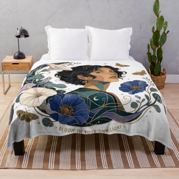 Item preview, Bloom in Your Own Light Mystical Woman Blue Floral Celestial Fantasy Art designed and sold by inkoutninja.