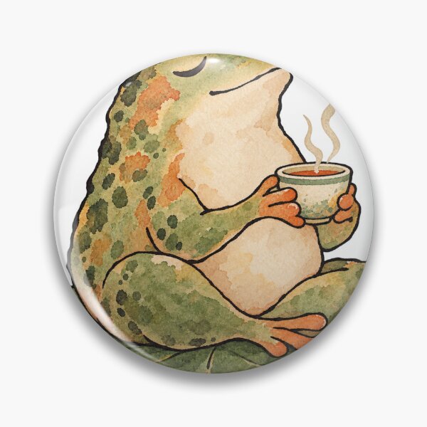 Item preview, Cottagecore Frog Drinking Warm Tea Watercolor designed and sold by Jessie's Palette.