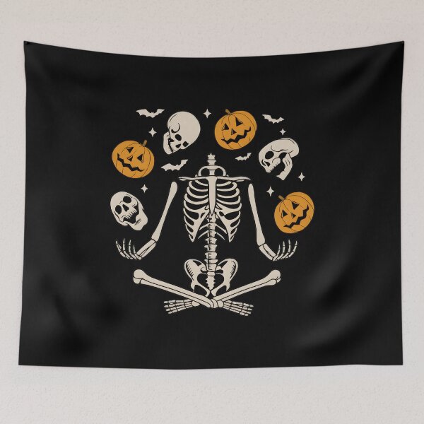 Item preview, Meditating Skeleton Pumpkins Skulls Bats Halloween Art designed and sold by OlyvieArt.