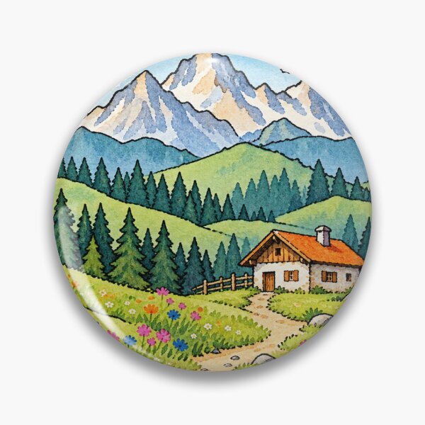 Item preview, Alpine Mountain Cabin and Pine Forest Watercolor designed and sold by Jessie's Palette.