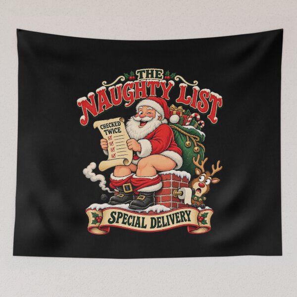 Item preview, The Naughty List Special Delivery Funny Santa Claus Chimney Retro designed and sold by MaskedTarget.