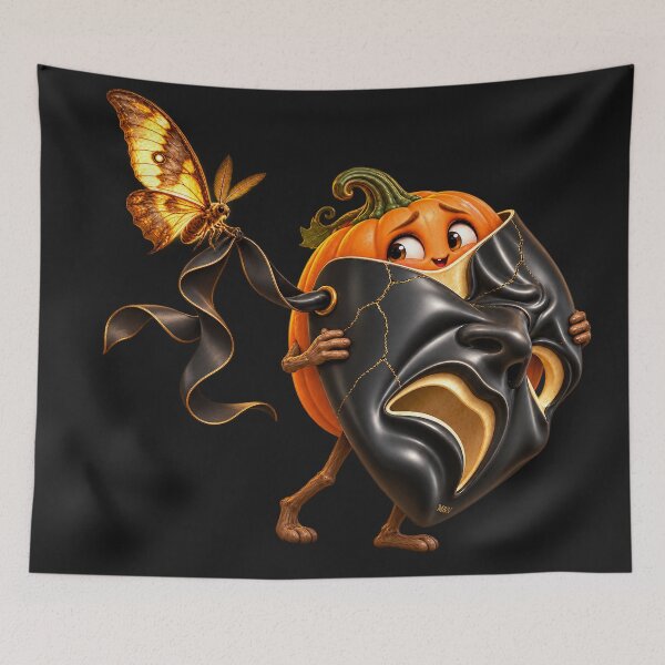 Item preview, Cute Halloween Pumpkin with Oversized Spooky Mask designed and sold by Qenlo.