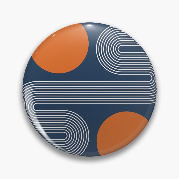 Item preview, Mid Century Modern Geometric Abstract Wavy Lines and Sun in Orange Navy designed and sold by nineFlorals.