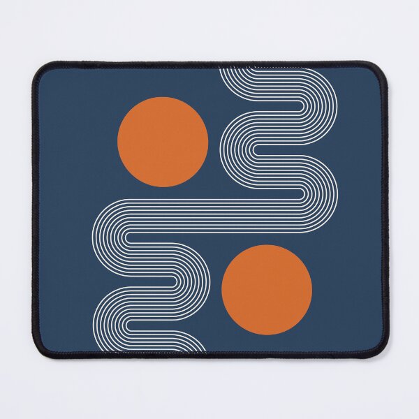 Item preview, Mid Century Modern Geometric Abstract Wavy Lines and Sun in Orange Navy designed and sold by nineFlorals.