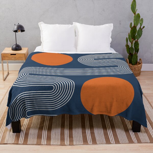 Item preview, Mid Century Modern Geometric Abstract Wavy Lines and Sun in Orange Navy designed and sold by nineFlorals.