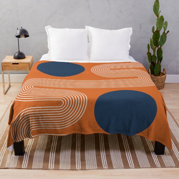 Item preview, Mid Century Modern Geometric Abstract Wavy Lines and Sun in Navy Orange designed and sold by nineFlorals.