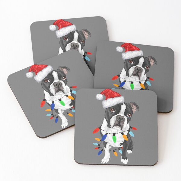 Item preview, Boston Terrier Santa and Christmas Lights designed and sold by KristineLi.