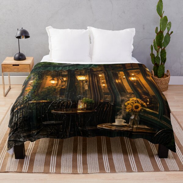 Item preview, Rainy Café Evenings - Cozy Street Scene Wall Art designed and sold by nhk999.