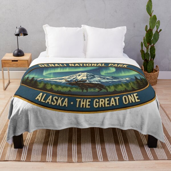 Item preview, Denali National Park Alaska Northern Lights Vintage Travel Badge designed and sold by SasquatchTrail.