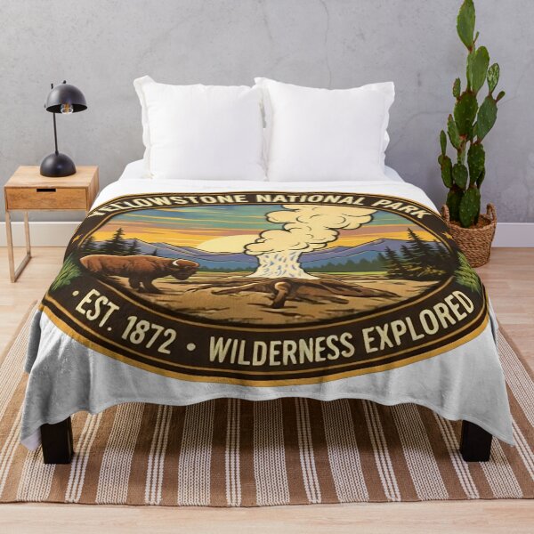 Item preview, Yellowstone National Park Geyser Bison Vintage Travel Badge designed and sold by SasquatchTrail.