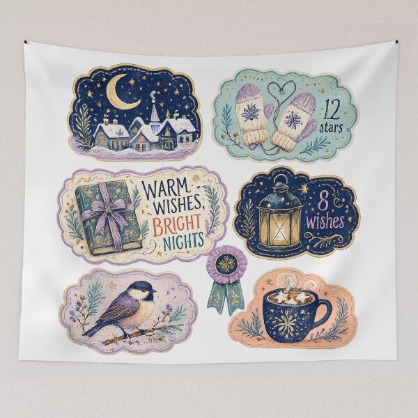 Item preview, Warm Wishes Bright Nights Cozy Winter Christmas Cottagecore Watercolor Art designed and sold by inkoutninja.