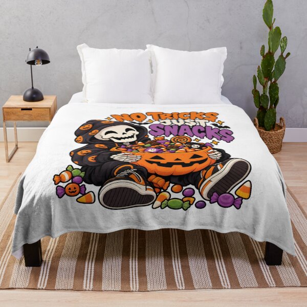 Item preview, No Tricks Just Snacks Skeleton Halloween Art designed and sold by OlyvieArt.