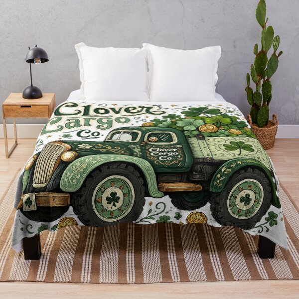 Item preview, Clover Cargo Co Vintage Green Truck Shamrock Gold Coins Irish Luck Art designed and sold by inkoutninja.