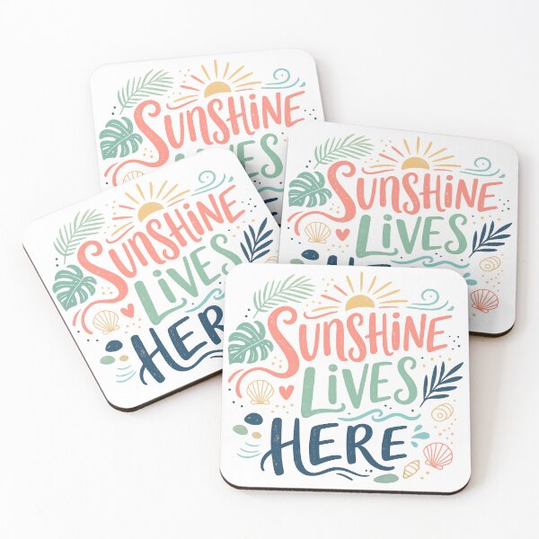 Item preview, Sunshine Lives Here Tropical Beach Summer Coastal Typography Art designed and sold by inkoutninja.