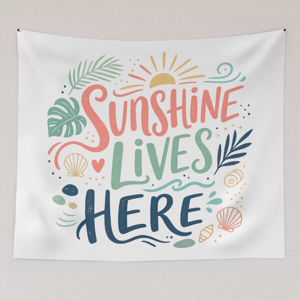 Item preview, Sunshine Lives Here Tropical Beach Summer Coastal Typography Art designed and sold by inkoutninja.