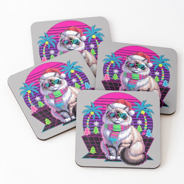 Item preview, Synthwave Ragdoll Cat in Sunglasses Christmas designed and sold by GreggRoss.