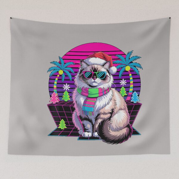 Item preview, Synthwave Ragdoll Cat in Sunglasses Christmas designed and sold by GreggRoss.