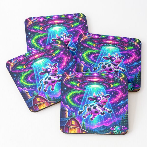 Item preview, Neon Alien Cow Abduction Cosmic Farm designed and sold by Curio Meridian.