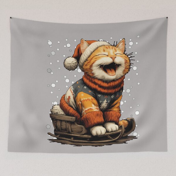 Item preview, Tabby Cat Sledding in the Snow Funny Feline designed and sold by GreggRoss.