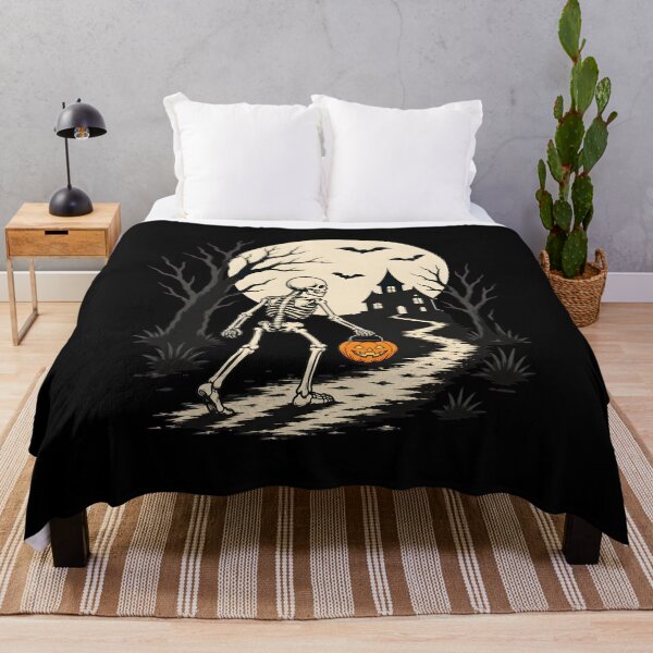 Item preview, Skeleton Trick-or-Treater with Jack-o'-Lantern Moonlit Path designed and sold by OlyvieArt.