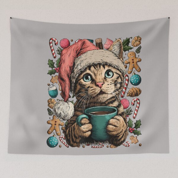 Item preview, Tabby Cat Santa Hat with Cocoa and Cookies designed and sold by GreggRoss.