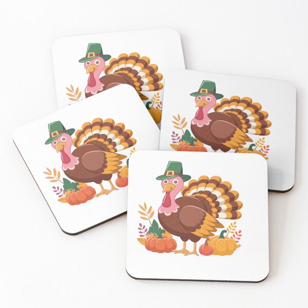 Item preview, Happy Thanksgiving Turkey with Green Pilgrim Hat and Pumpkins designed and sold by Affiliora.