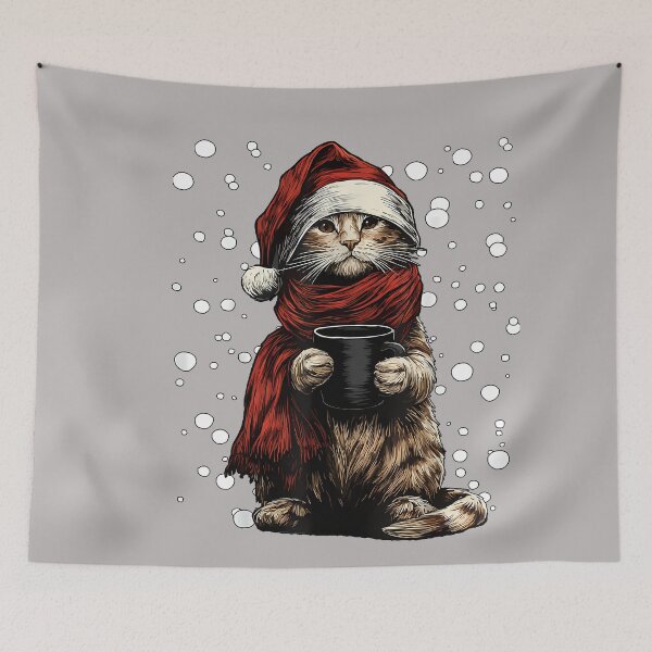 Item preview, Coffee Loving Tabby Cat in a Santa Hat designed and sold by GreggRoss.